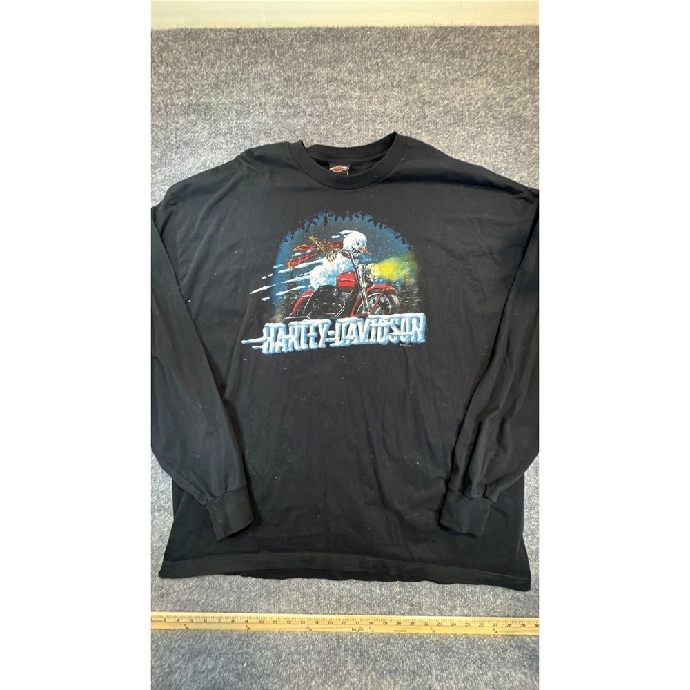 Harley-Davidson 3XL Long Sleeve Shirt - Scary Snowman Motorcycle Graphic Black